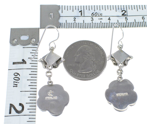 Silver Turquoise And Magenta Turquoise Flower Southwest Hook Dangle Earrings WX76383